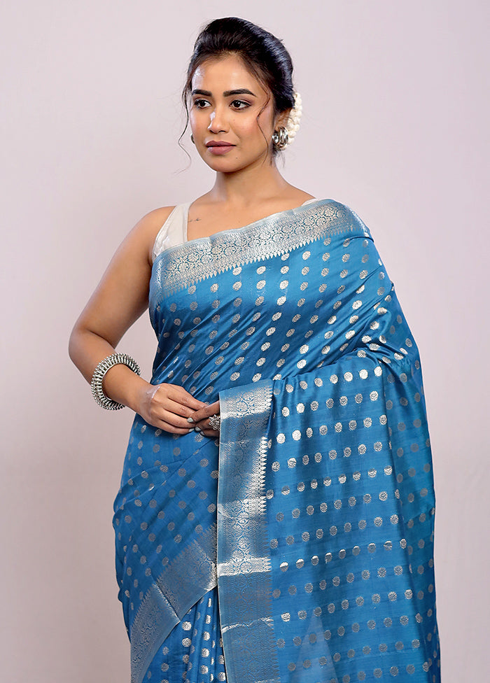 Blue Katan Silk Saree With Blouse Piece - Indian Silk House Agencies