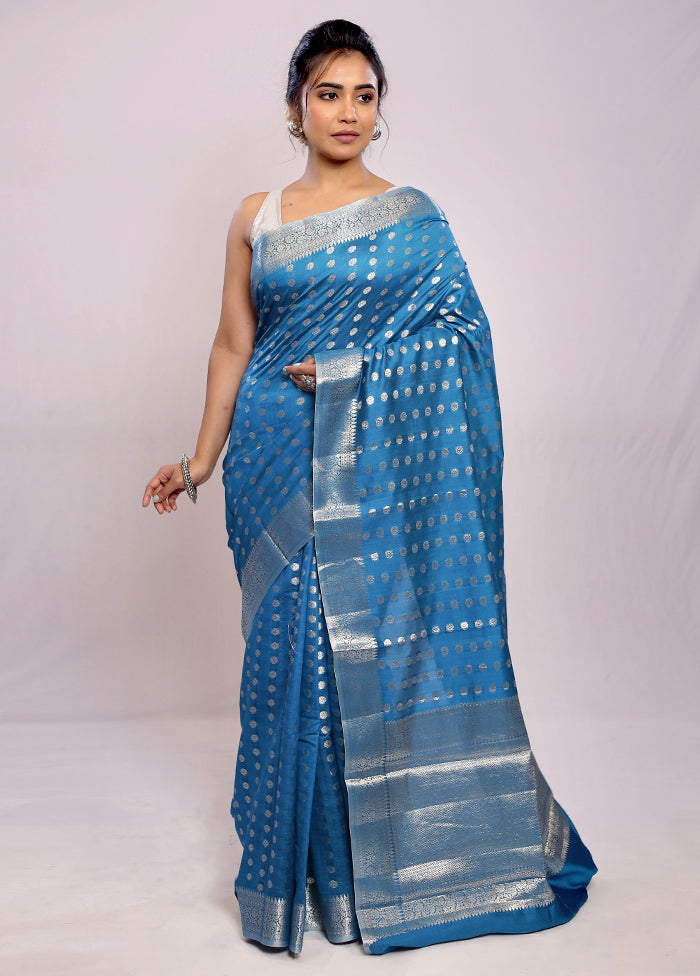 Blue Katan Silk Saree With Blouse Piece - Indian Silk House Agencies