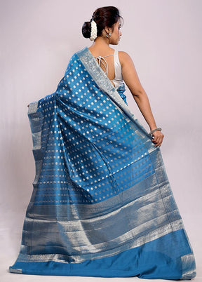 Blue Katan Silk Saree With Blouse Piece - Indian Silk House Agencies