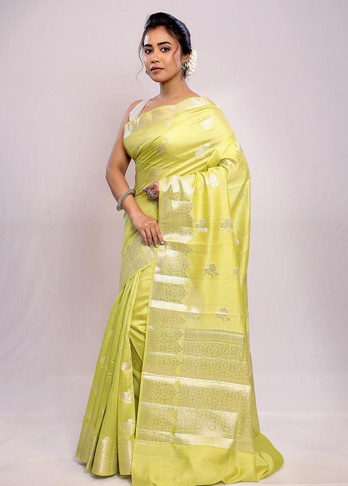 Green Katan Silk Saree With Blouse Piece - Indian Silk House Agencies