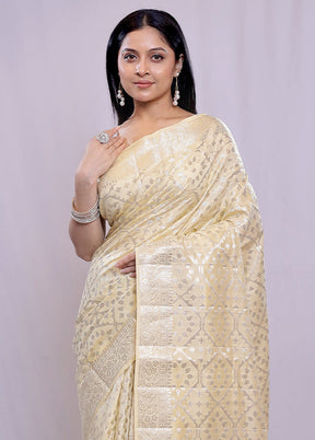 Cream Katan Silk Saree With Blouse Piece - Indian Silk House Agencies