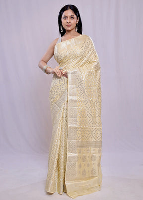 Cream Katan Silk Saree With Blouse Piece - Indian Silk House Agencies