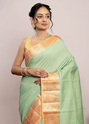 Green Katan Pure Silk Saree With Blouse Piece - Indian Silk House Agencies