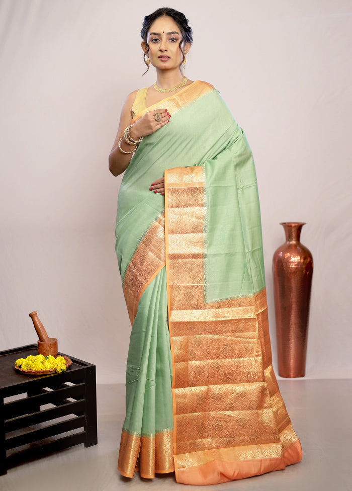 Green Katan Pure Silk Saree With Blouse Piece - Indian Silk House Agencies