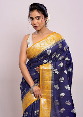 Blue Katan Pure Silk Saree With Blouse Piece - Indian Silk House Agencies