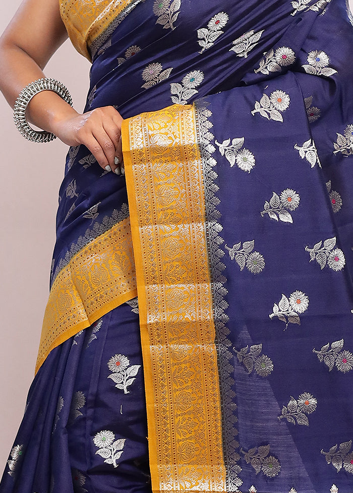 Blue Katan Pure Silk Saree With Blouse Piece - Indian Silk House Agencies