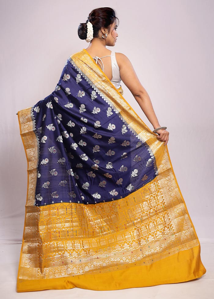 Blue Katan Pure Silk Saree With Blouse Piece - Indian Silk House Agencies