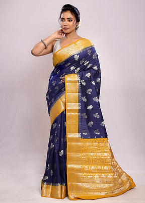 Blue Katan Pure Silk Saree With Blouse Piece - Indian Silk House Agencies