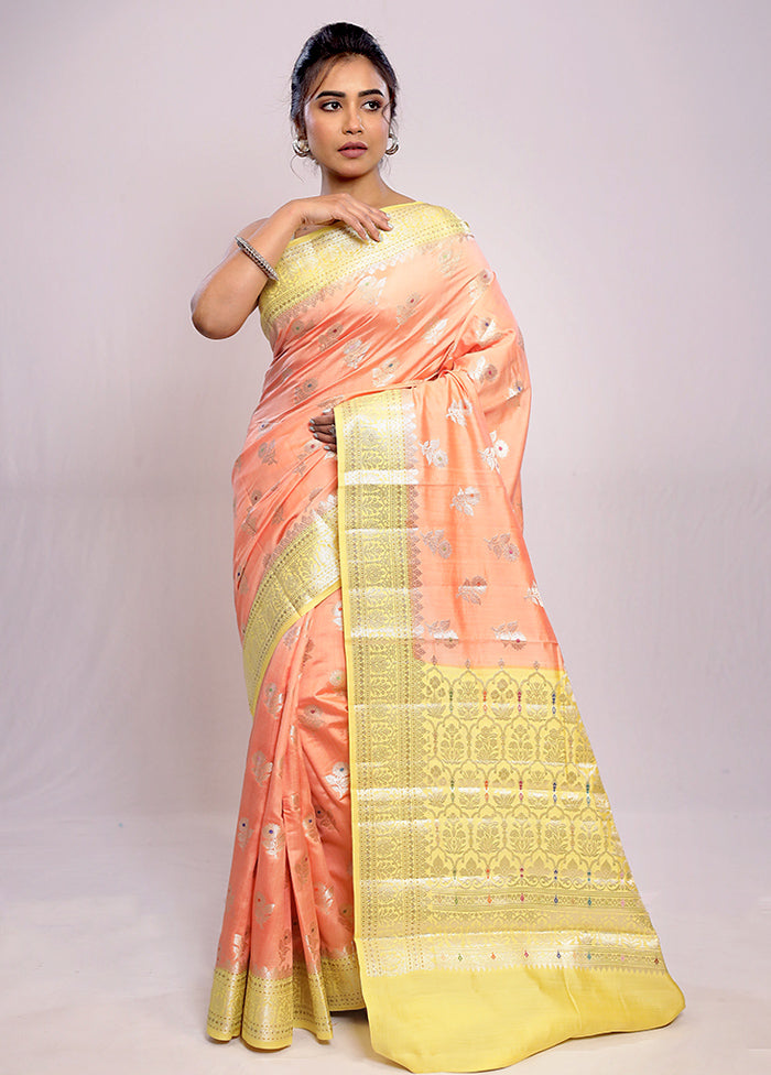 Peach Katan Pure Silk Saree With Blouse Piece - Indian Silk House Agencies