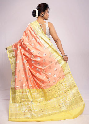 Peach Katan Pure Silk Saree With Blouse Piece - Indian Silk House Agencies