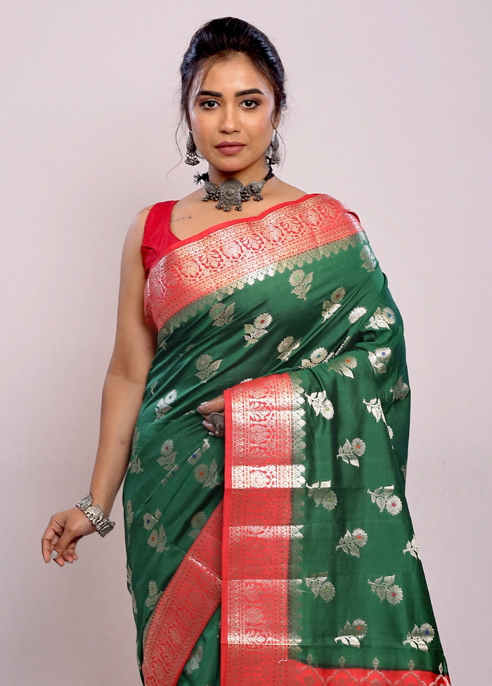 Green Katan Pure Silk Saree With Blouse Piece - Indian Silk House Agencies