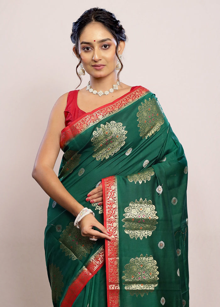 Green Katan Pure Silk Saree With Blouse Piece - Indian Silk House Agencies