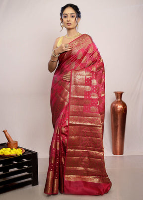 Pink Katan Pure Silk Saree With Blouse Piece - Indian Silk House Agencies