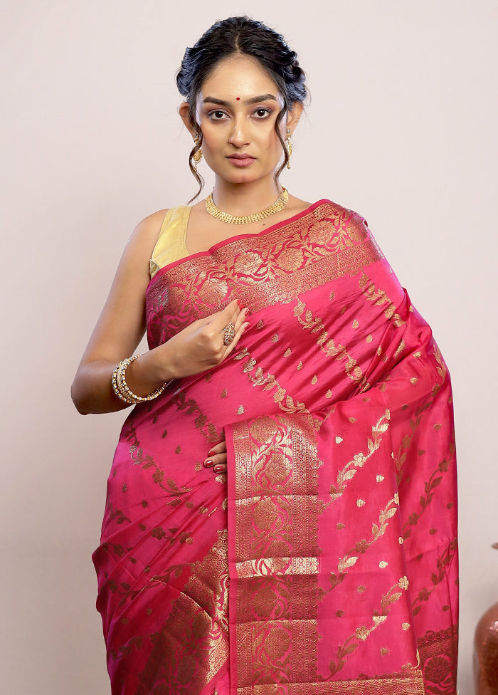 Pink Katan Silk Saree With Blouse Piece - Indian Silk House Agencies