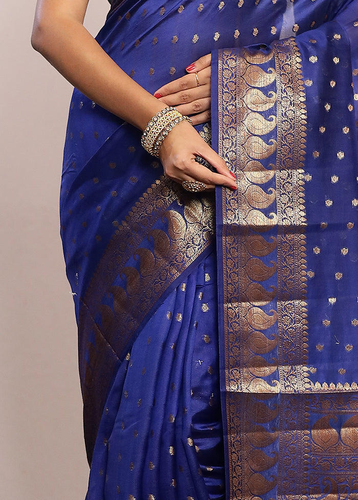 Blue Katan Silk Saree With Blouse Piece - Indian Silk House Agencies