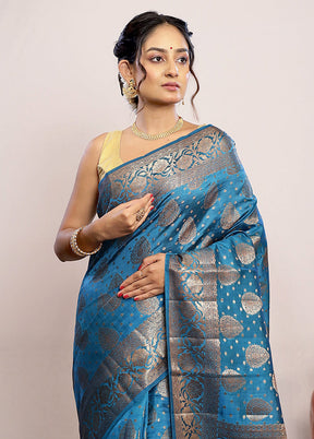 Blue Katan Silk Saree With Blouse Piece - Indian Silk House Agencies