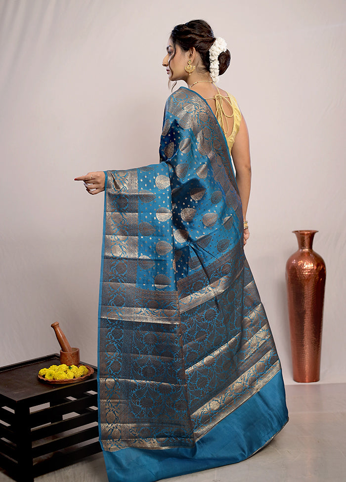 Blue Katan Silk Saree With Blouse Piece - Indian Silk House Agencies