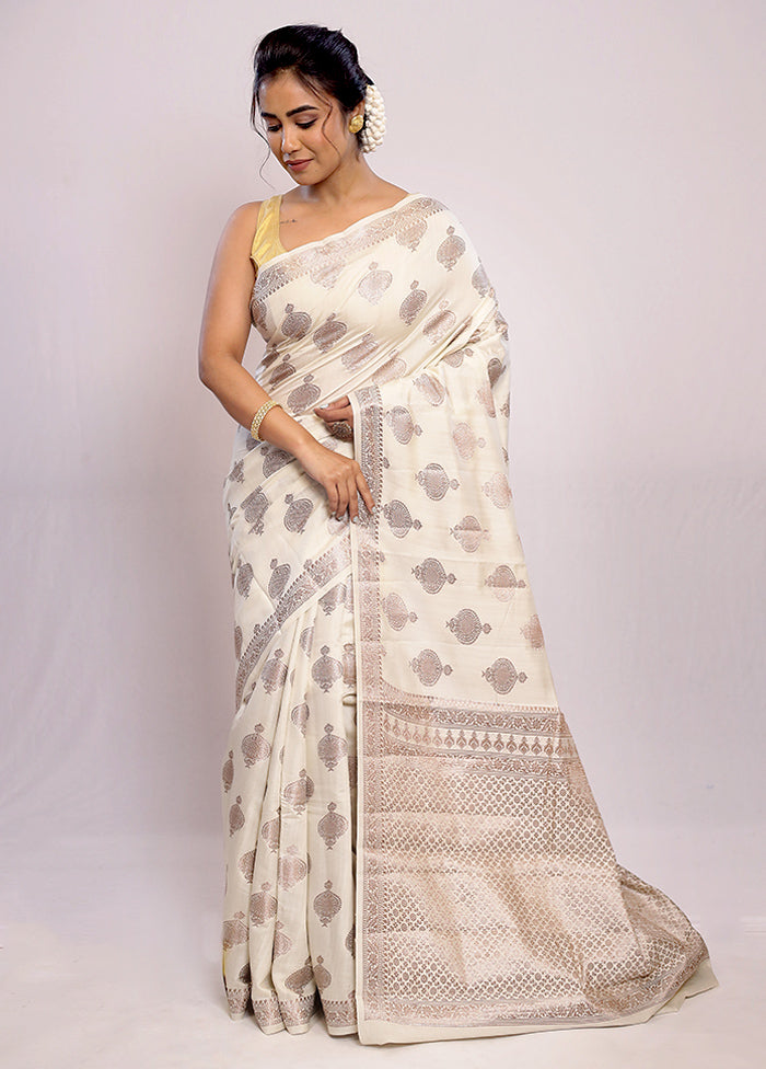 Cream Katan Silk Saree With Blouse Piece - Indian Silk House Agencies