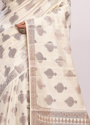 Cream Katan Silk Saree With Blouse Piece - Indian Silk House Agencies