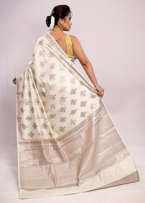 Cream Katan Silk Saree With Blouse Piece - Indian Silk House Agencies