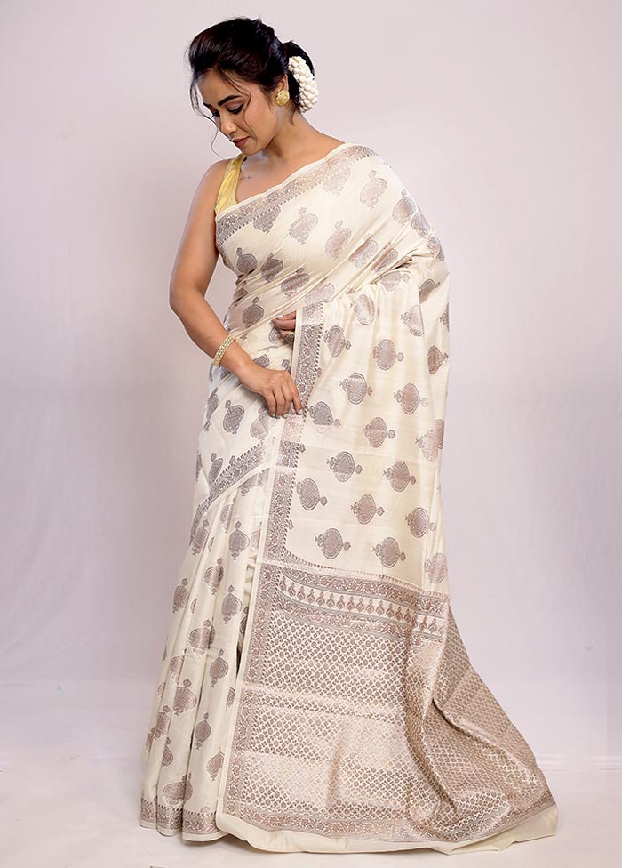 Cream Katan Silk Saree With Blouse Piece - Indian Silk House Agencies