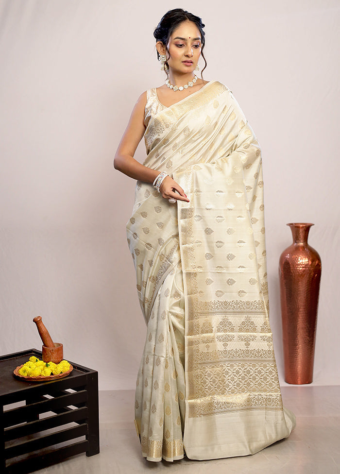 Cream Katan Silk Saree With Blouse Piece - Indian Silk House Agencies