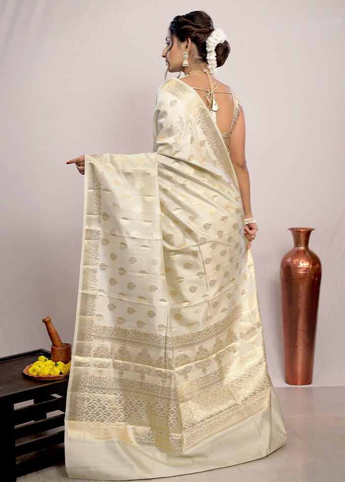 Cream Katan Silk Saree With Blouse Piece - Indian Silk House Agencies