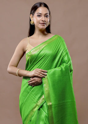 Green Tussar Silk Saree With Blouse Piece - Indian Silk House Agencies