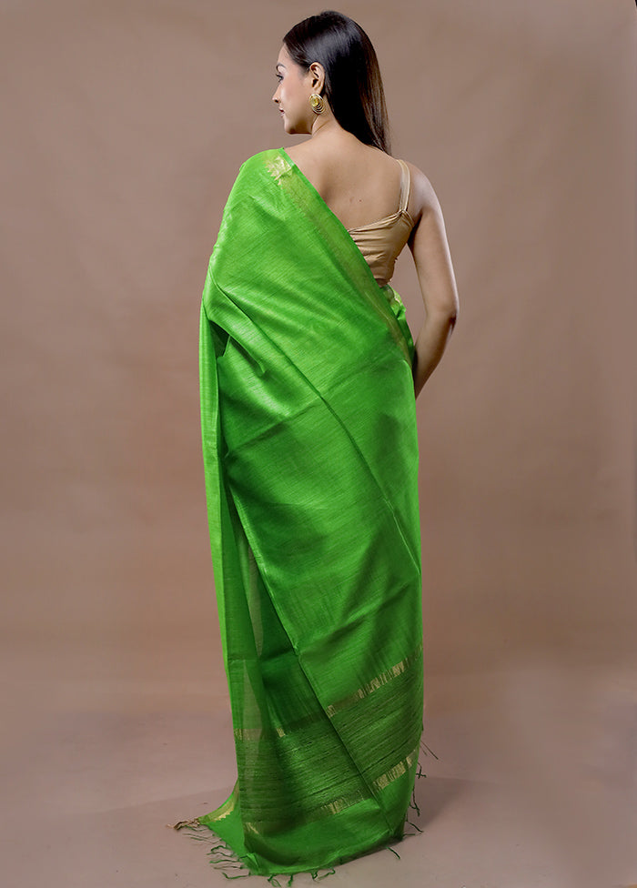 Green Tussar Silk Saree With Blouse Piece - Indian Silk House Agencies