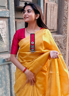 Yellow Tussar Silk Saree With Blouse Piece - Indian Silk House Agencies