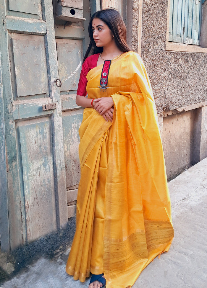 Yellow Tussar Silk Saree With Blouse Piece - Indian Silk House Agencies