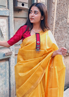 Yellow Tussar Silk Saree With Blouse Piece - Indian Silk House Agencies