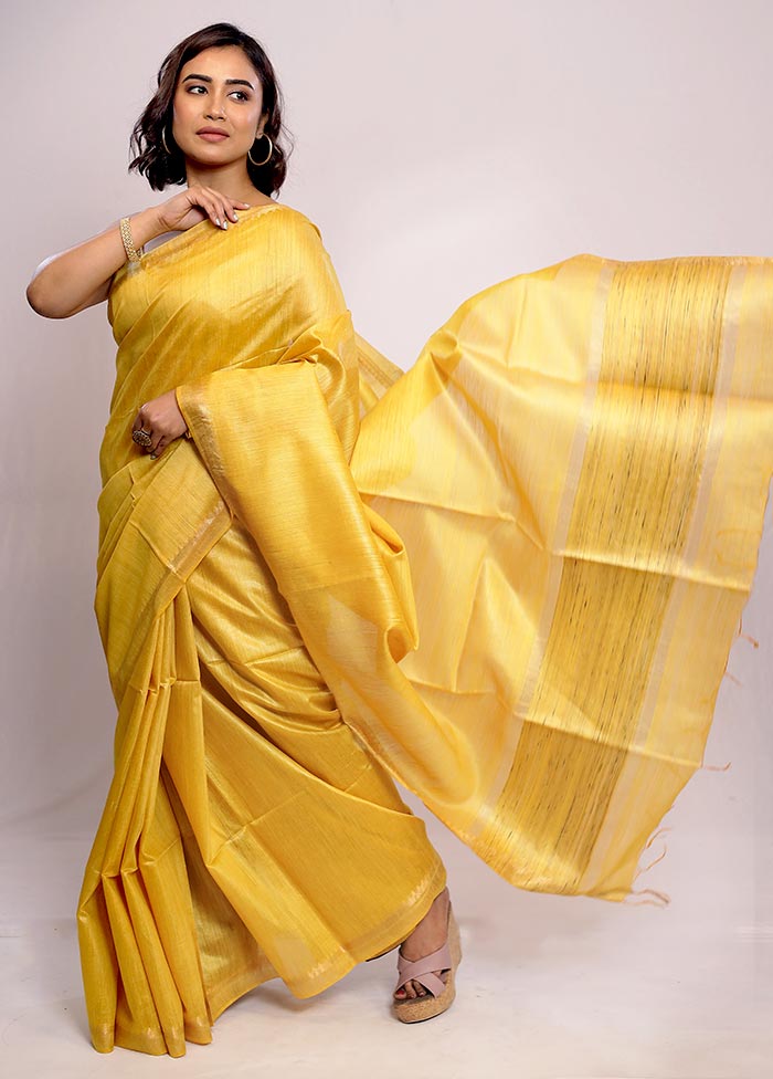 Yellow Tussar Silk Saree With Blouse Piece - Indian Silk House Agencies