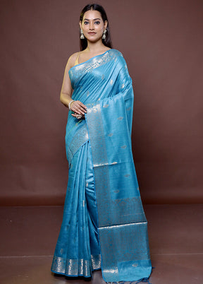 Blue Tussar Silk Saree With Blouse Piece