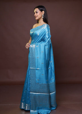 Blue Tussar Silk Saree With Blouse Piece