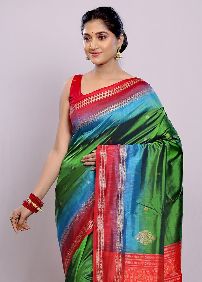 Green Bomkai Pure Silk Saree With Blouse Piece - Indian Silk House Agencies