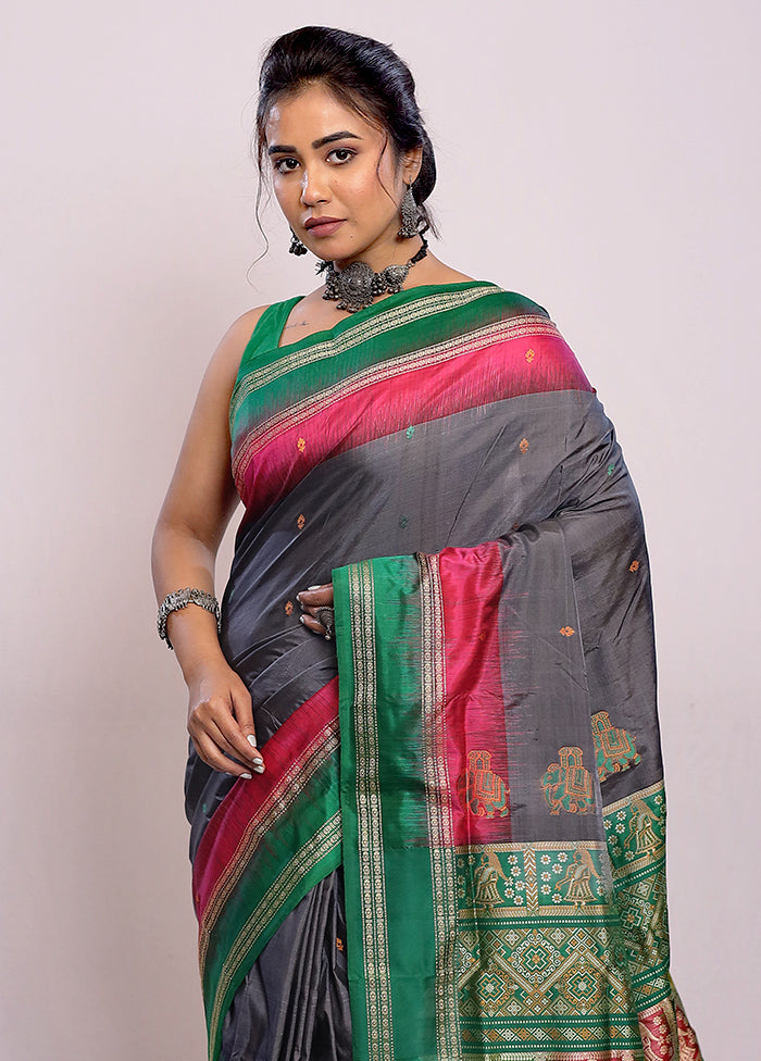 Grey Bomkai Pure Silk Saree With Blouse Piece - Indian Silk House Agencies