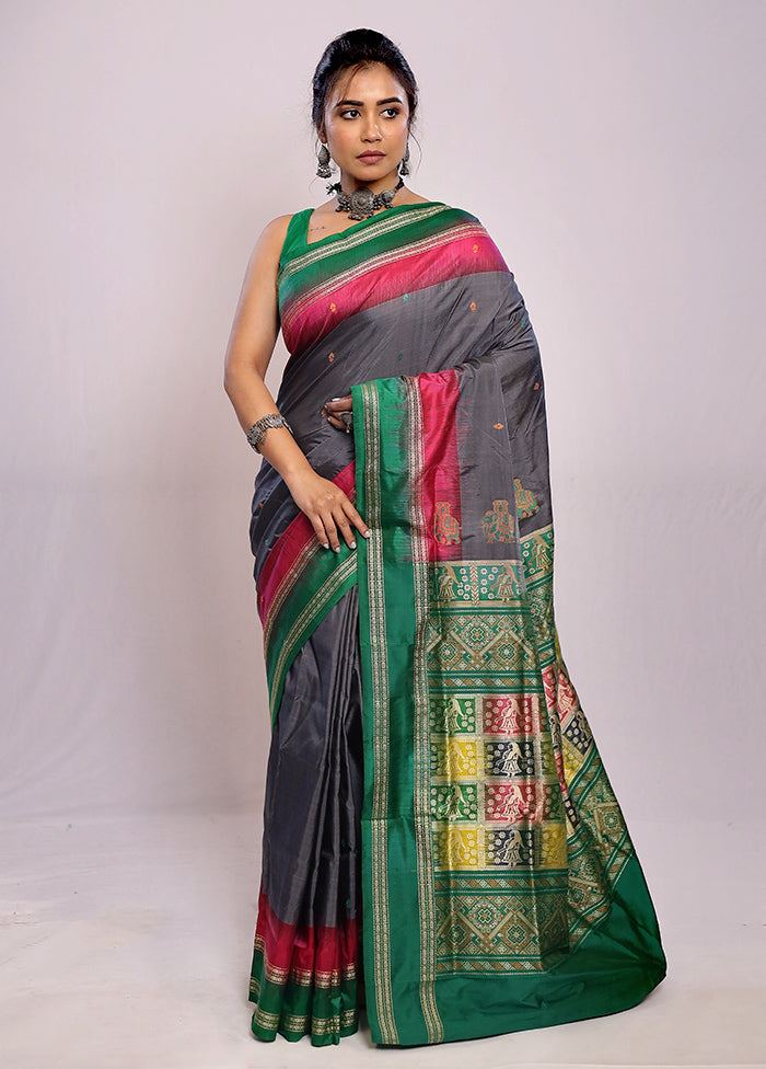 Grey Bomkai Pure Silk Saree With Blouse Piece - Indian Silk House Agencies