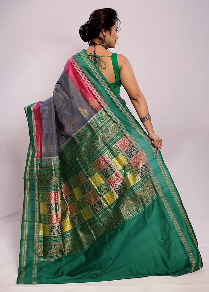 Grey Bomkai Pure Silk Saree With Blouse Piece - Indian Silk House Agencies