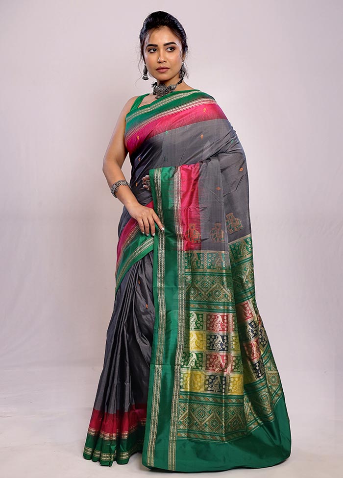 Grey Bomkai Pure Silk Saree With Blouse Piece - Indian Silk House Agencies