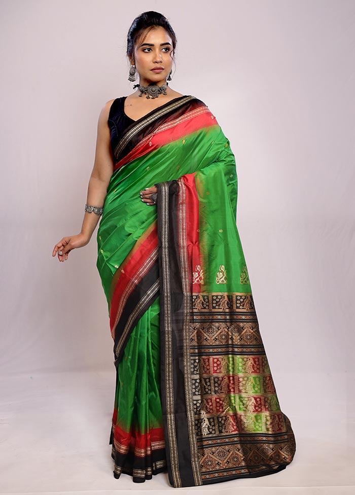 Green Bomkai Pure Silk Saree With Blouse Piece - Indian Silk House Agencies