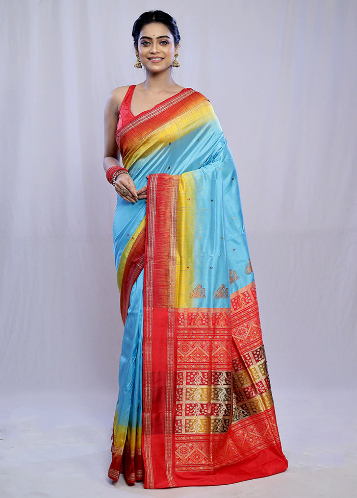 Blue Bomkai Pure Silk Saree With Blouse Piece - Indian Silk House Agencies