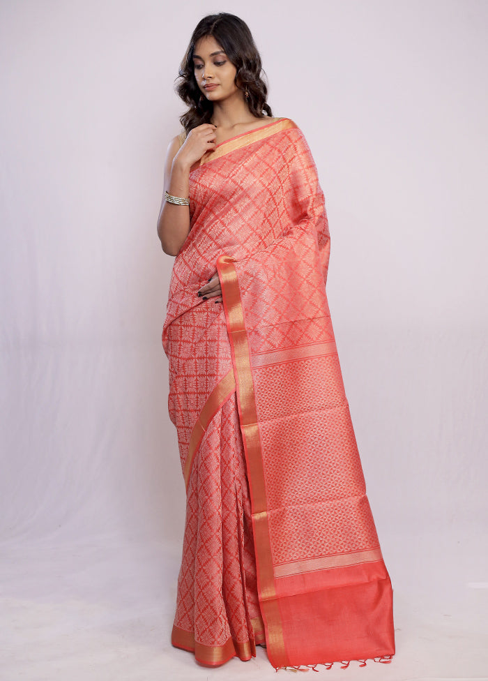 Pink Tussar Pure Silk Saree With Blouse Piece - Indian Silk House Agencies