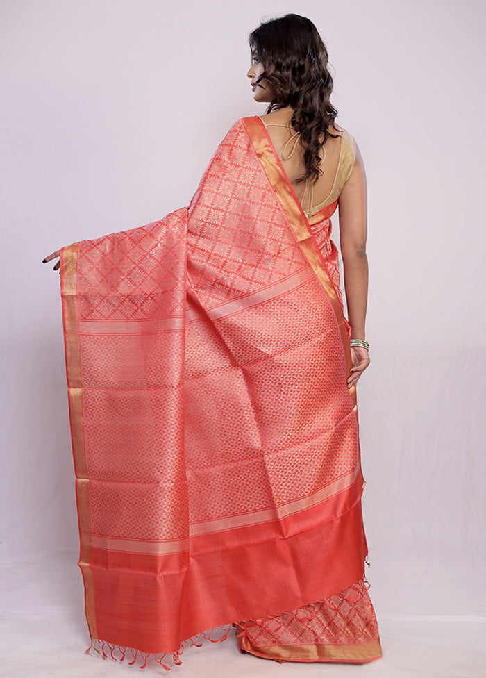 Pink Tussar Pure Silk Saree With Blouse Piece - Indian Silk House Agencies