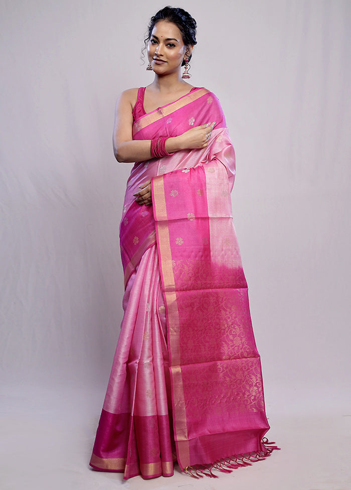 Pink Tussar Pure Silk Saree With Blouse Piece - Indian Silk House Agencies