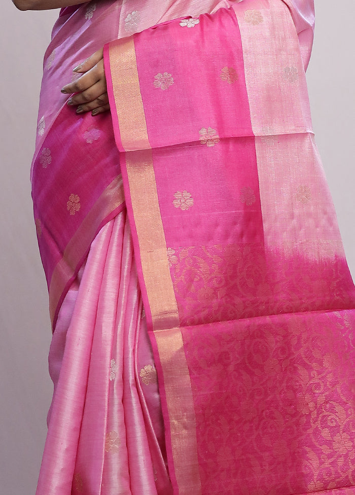 Pink Tussar Pure Silk Saree With Blouse Piece - Indian Silk House Agencies