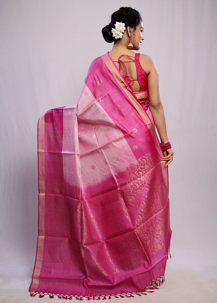 Pink Tussar Pure Silk Saree With Blouse Piece - Indian Silk House Agencies