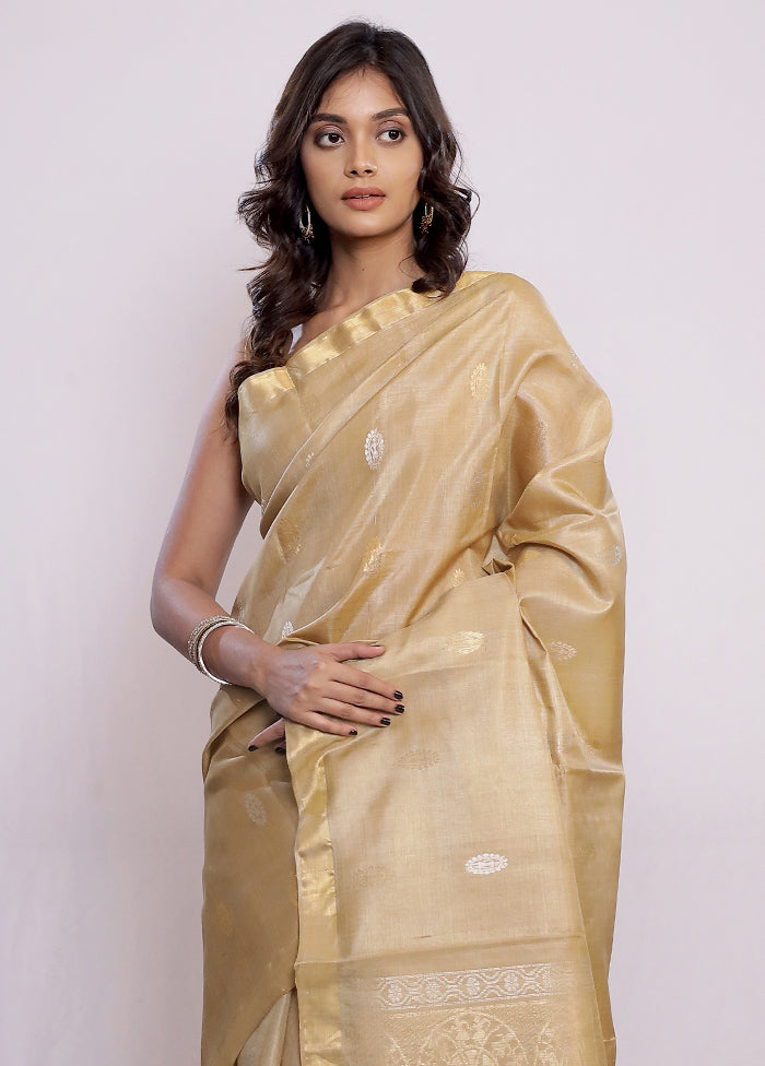 Cream Tussar Pure Silk Saree With Blouse Piece - Indian Silk House Agencies