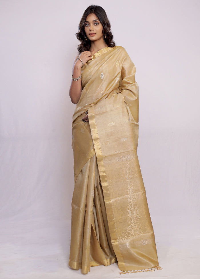 Cream Tussar Pure Silk Saree With Blouse Piece - Indian Silk House Agencies