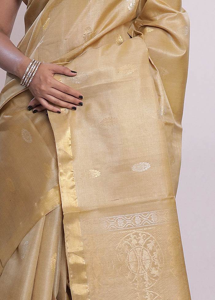 Cream Tussar Pure Silk Saree With Blouse Piece - Indian Silk House Agencies